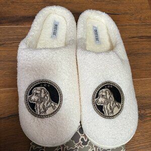 NWT Ember & Oak Men's Memory Foam Sherpa Slippers XL (13) Embroidered Dog